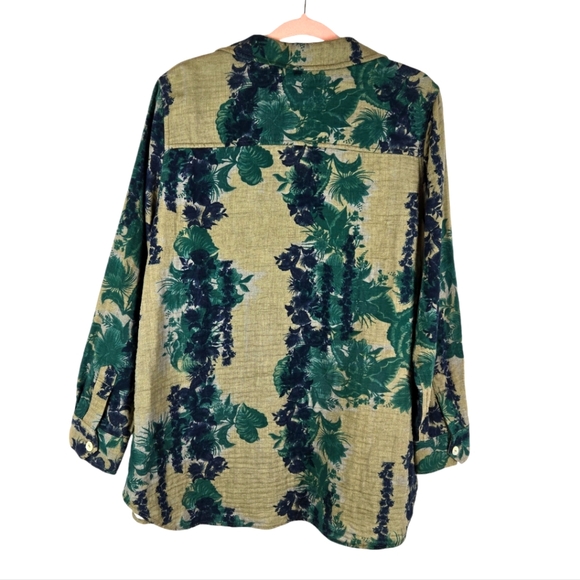 Soft Surroundings Floral Green Bohemian Cotton Shirt. Size PXL - Picture 2 of 9
